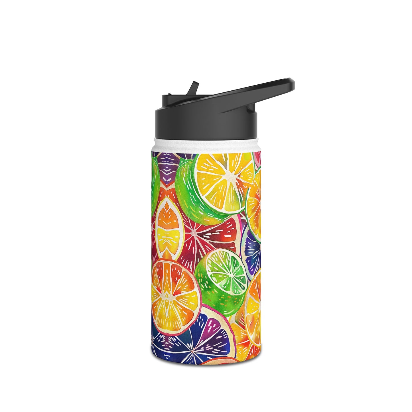 Citrus Burst Vibrant Pattern Stainless Steel Water Bottle with Twist-on Lid and Double-Wall Vacuum Insulation