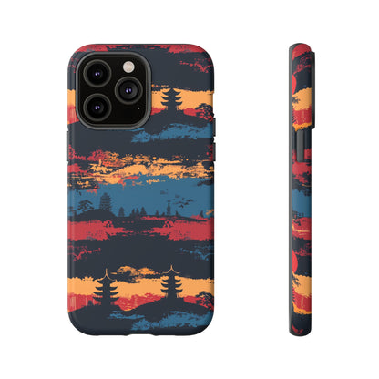 Samurai Sunset Pattern iPhone 13 14 15 16 Pro Max Plus Case Wireless Charging Compatible Tough Cases Protection, Magnetic Phone Case for iPhone Classic Series