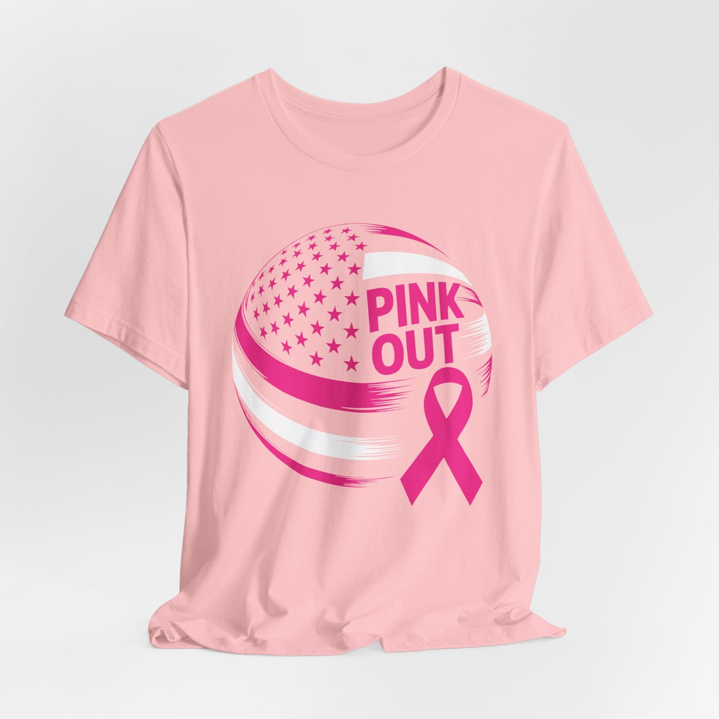 Volley Ball Pink Ribbon Breast Cancer Awearness USA Flag T-Shirt For Men Women