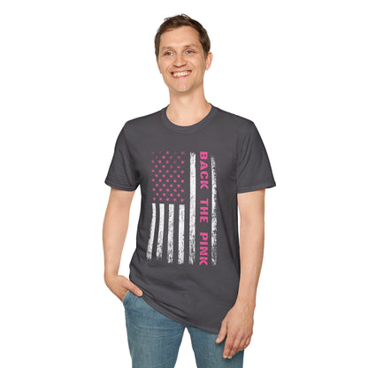 Back The Pink USA Flag Pink Breast Cancer Awareness October Tshirt
