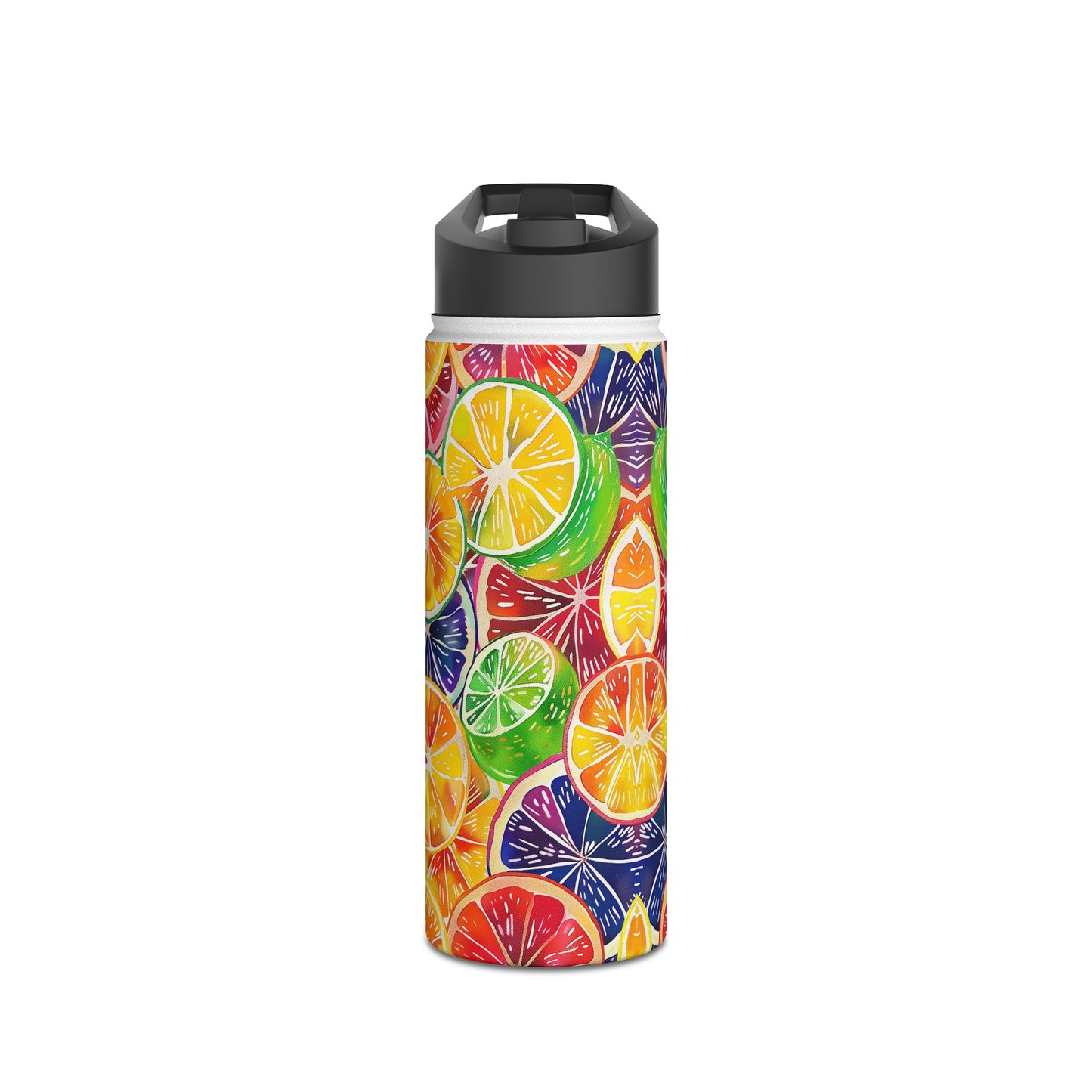 Citrus Burst Vibrant Pattern Stainless Steel Water Bottle with Twist-on Lid and Double-Wall Vacuum Insulation