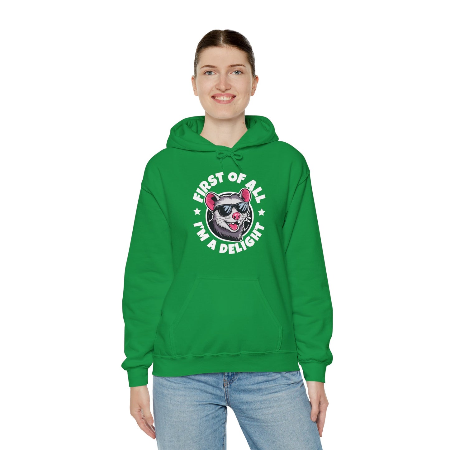 Funny First Of All I'm A Delight Sarcastic Angry Opossum Possum Hoodie For Men Women Hoodie
