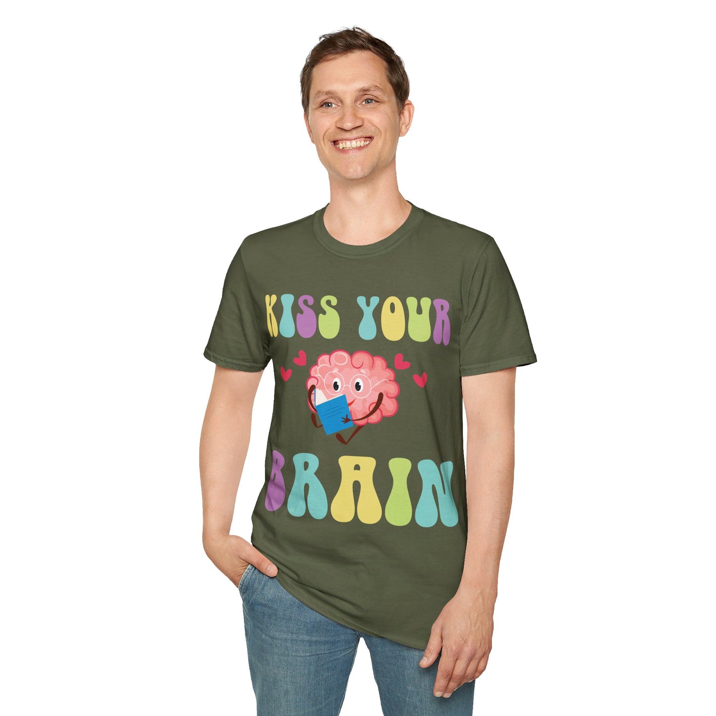 Funny Back To School Kiss Your Brain Cute Teacher Appreciation T-Shirt For Men Women T-Shirt