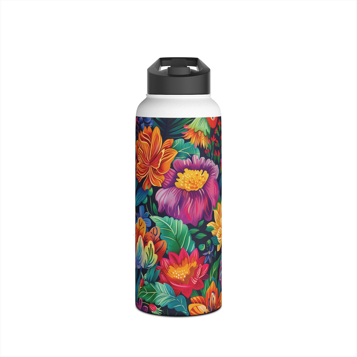 Floral Fiesta Pattern Stainless Steel Water Bottle with Twist-on Lid and Double-Wall Vacuum Insulation