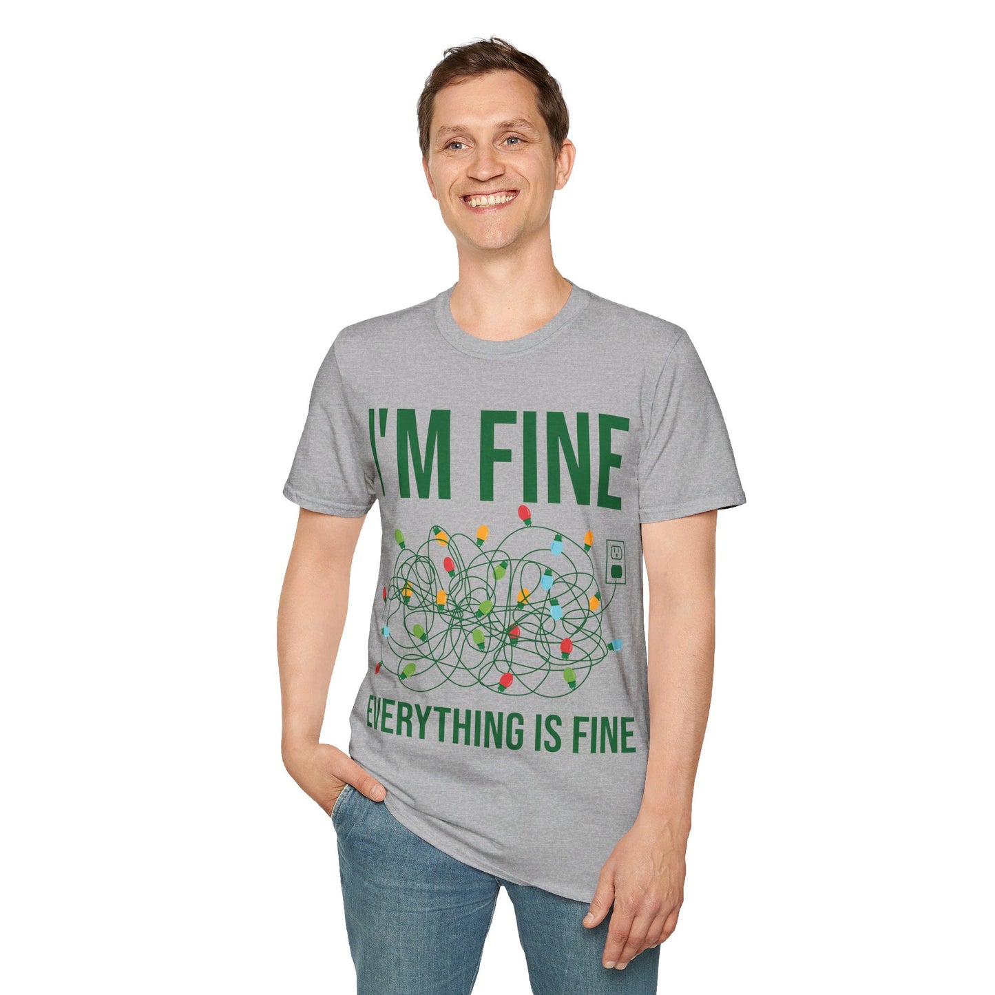 Funny I'm Fine Everything Is Fine Christmas Lights Xmas T-Shirt Men Women