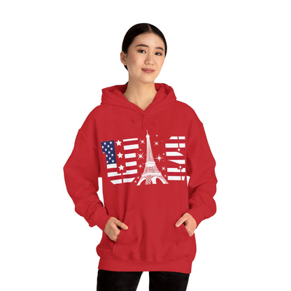 USA Eiffel Tower 2024 Summer Sports Patriotic Supporter Hoodie For Men Women Hoodie