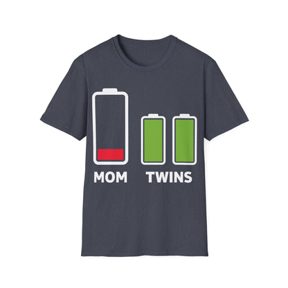 Funny Twin Mother Low Battery Tired Mom Of Twins T-Shirt