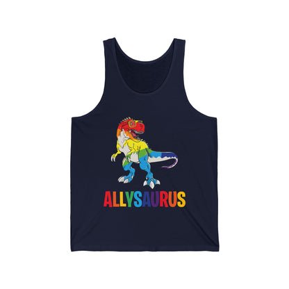 Allysaurus Dinosaur In Rainbow Flag For Ally LGBT Pride Gift Tank Tops