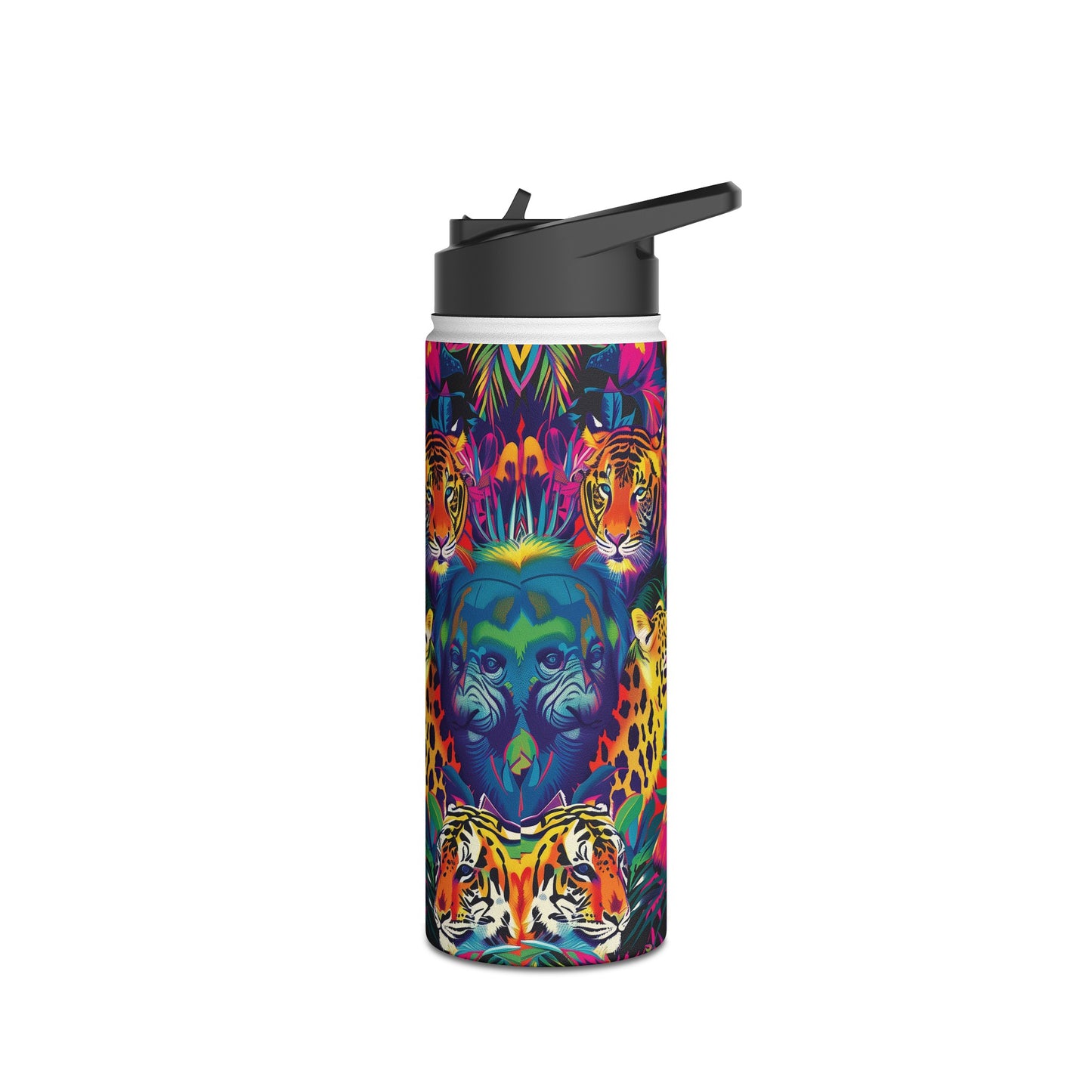 Animal Collage Pattern Stainless Steel Water Bottle with Twist-on Lid and Double-Wall Vacuum Insulation
