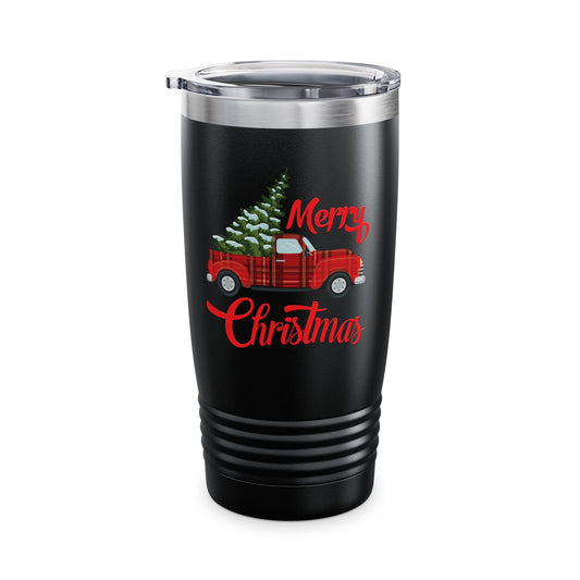 Merry Christmas Buffalo Plaid Red Truck Tree Xmas Tumbler Men Women