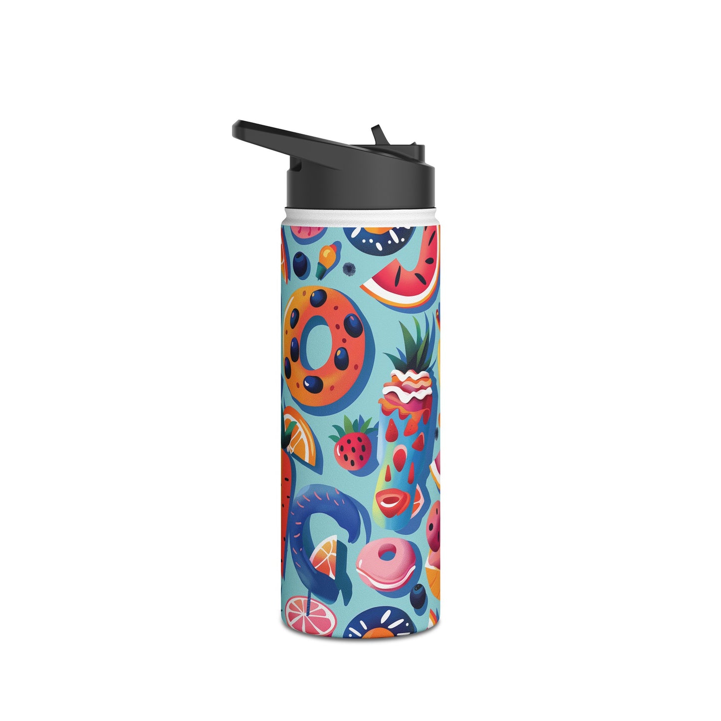 Food Paradise Vibrant Pattern Stainless Steel Water Bottle with Twist-on Lid and Double-Wall Vacuum Insulation