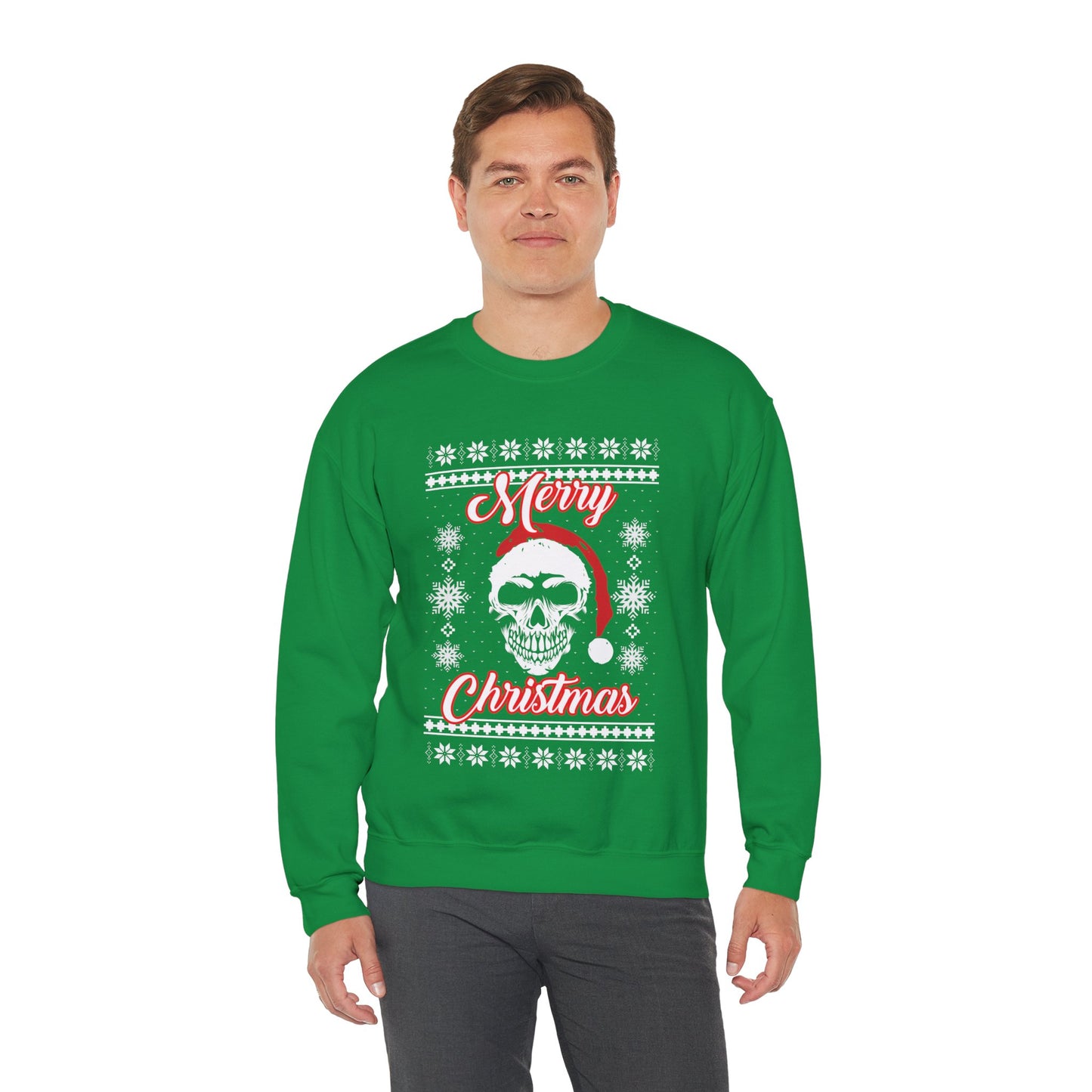 Merry Christmas Ugly Skull Holiday Xmas Jumper Crewneck Sweatshirt Sweater