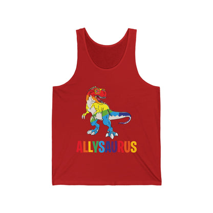 Allysaurus Dinosaur In Rainbow Flag For Ally LGBT Pride Gift Tank Tops