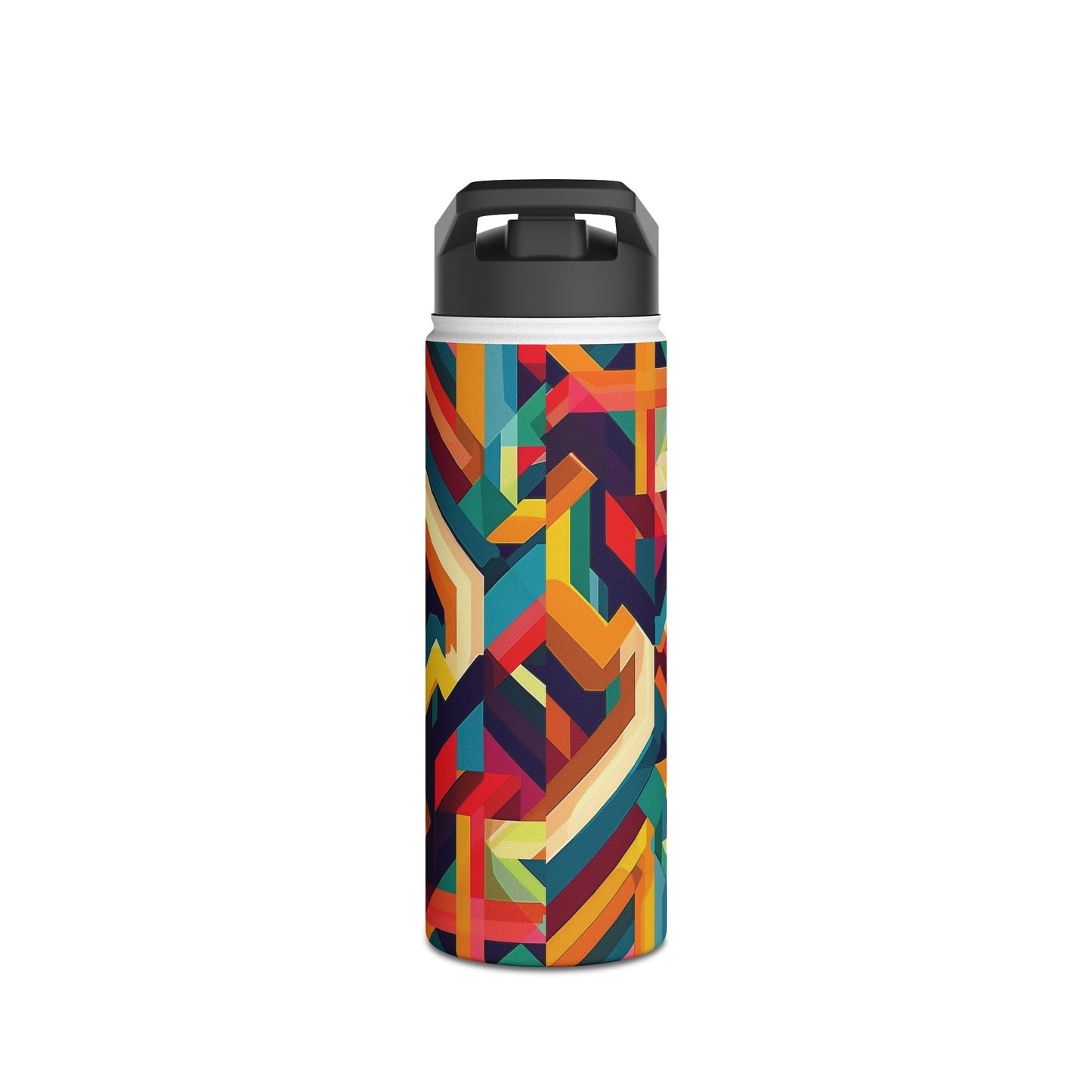 Geometric Illusion Pattern Stainless Steel Water Bottle with Twist-on Lid and Double-Wall Vacuum Insulation