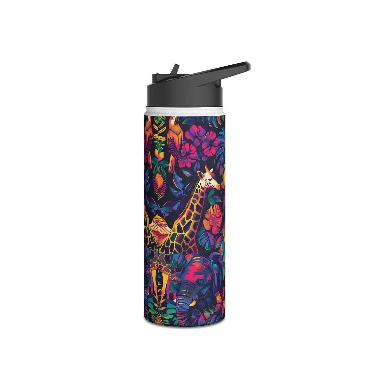 Animal Collage Vibrant Pattern Stainless Steel Water Bottle with Twist-on Lid and Double-Wall Vacuum Insulation