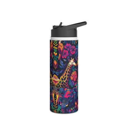 Animal Collage Vibrant Pattern Stainless Steel Water Bottle with Twist-on Lid and Double-Wall Vacuum Insulation