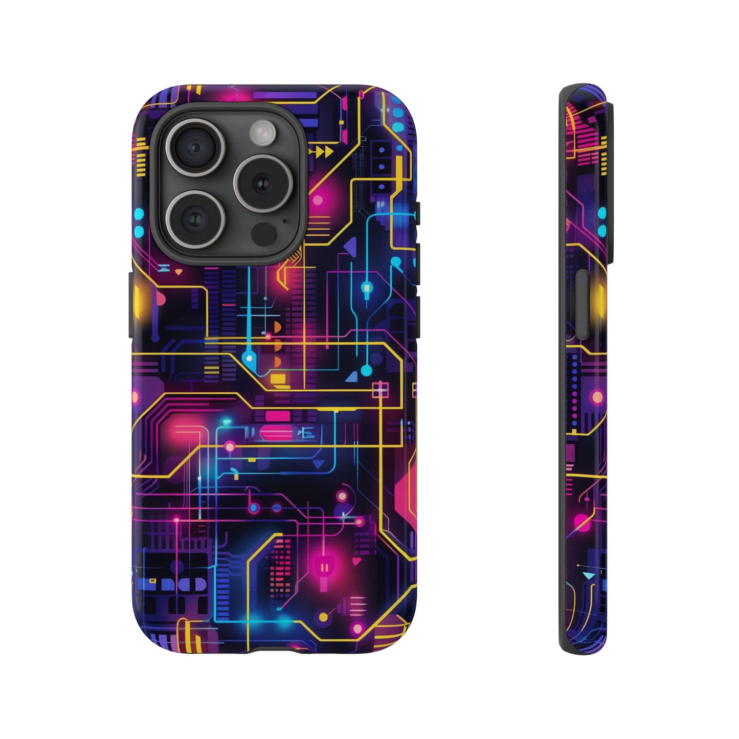 Cyberpunk Neon Vibrant Pattern iPhone 13 14 15 16 Pro Max Plus Case Wireless Charging Compatible Tough Cases Protection, Magnetic Phone Case for iPhone Classic Series