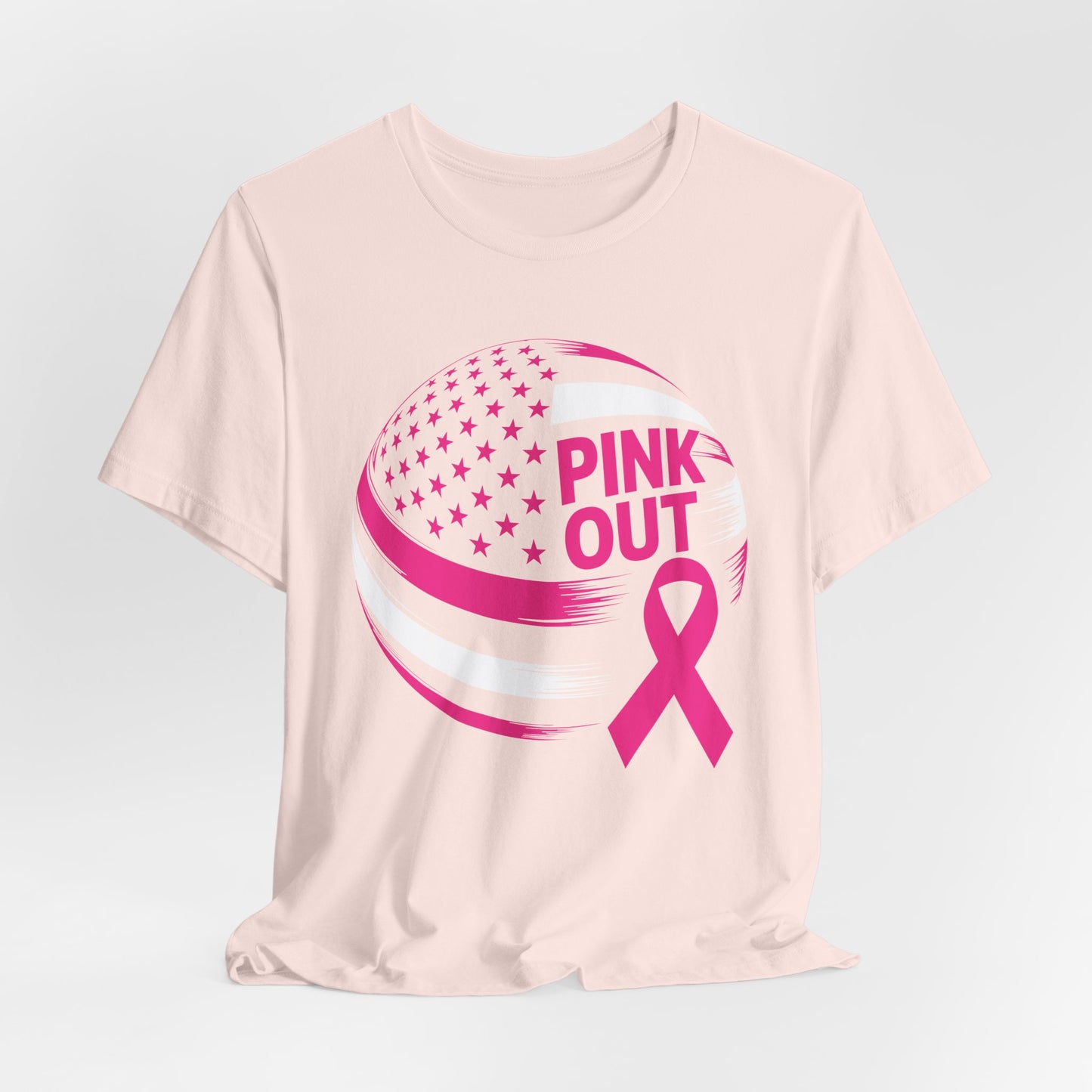 Volley Ball Pink Ribbon Breast Cancer Awearness USA Flag T-Shirt For Men Women