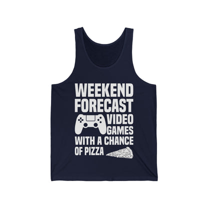 Funny Weekend Forecast Video Games and Pizza Gamer Gaming Tank Tops Men Women