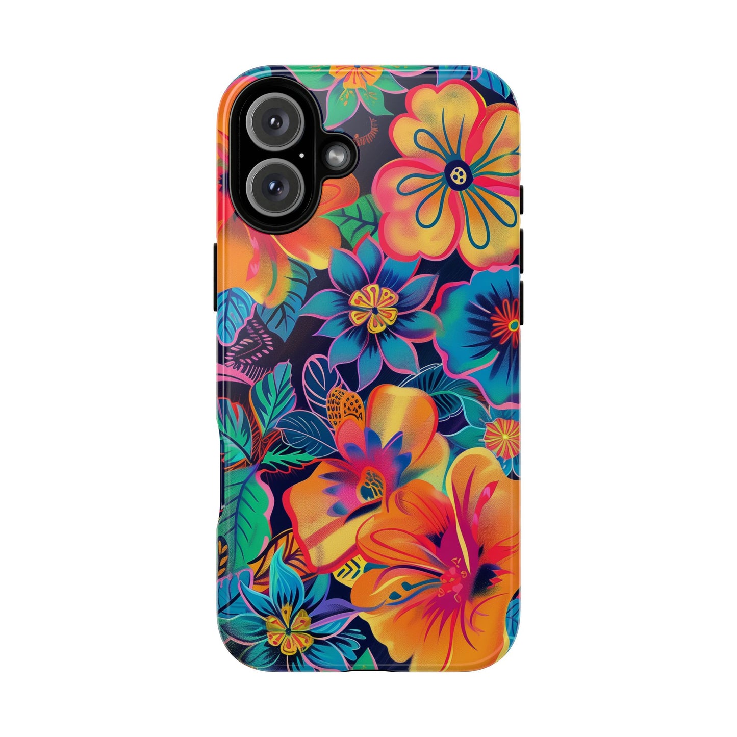 Floral Fiesta Vibrant Pattern iPhone 13 14 15 16 Pro Max Plus Case Wireless Charging Compatible Tough Cases Protection, Magnetic Phone Case for iPhone Classic Series