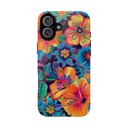 Floral Fiesta Vibrant Pattern iPhone 13 14 15 16 Pro Max Plus Case Wireless Charging Compatible Tough Cases Protection, Magnetic Phone Case for iPhone Classic Series