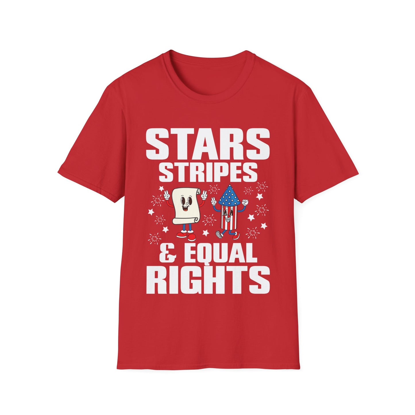 Stars Stripes & Equal Rights 4th Of July Retro Groovy T-Shirt For Men Women T-Shirt