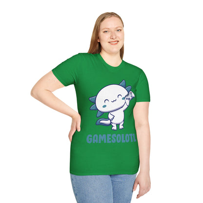 Funny Gamesolotl Gamer Axolotl Fish Playing Video Games Lizard Gaming T-Shirt Men Women