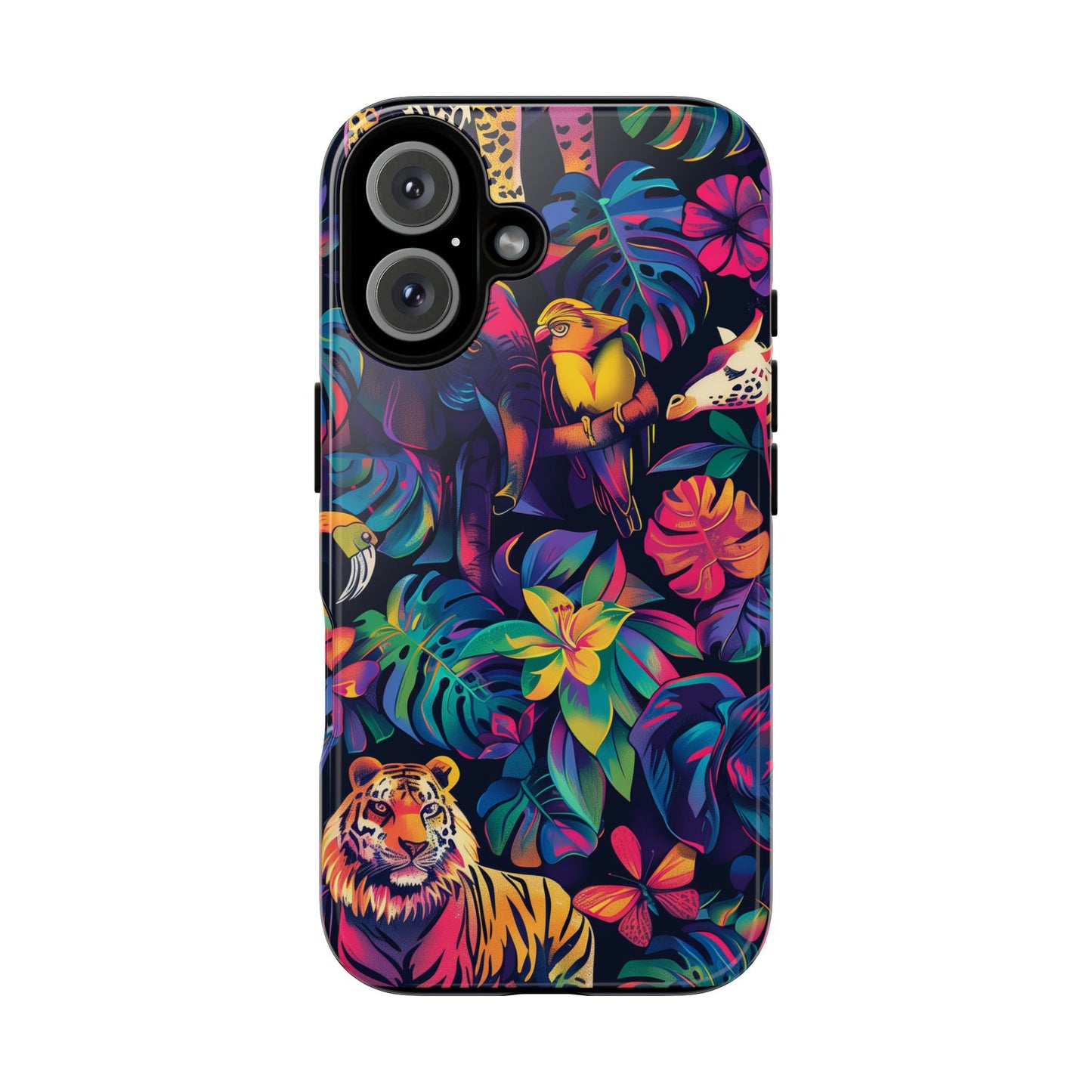 Animal Collage Vibrant Pattern iPhone 13 14 15 16 Pro Max Plus Case Wireless Charging Compatible Tough Cases Protection, Magnetic Phone Case for iPhone Classic Series