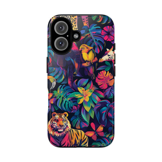 Animal Collage Vibrant Pattern iPhone 13 14 15 16 Pro Max Plus Case Wireless Charging Compatible Tough Cases Protection, Magnetic Phone Case for iPhone Classic Series