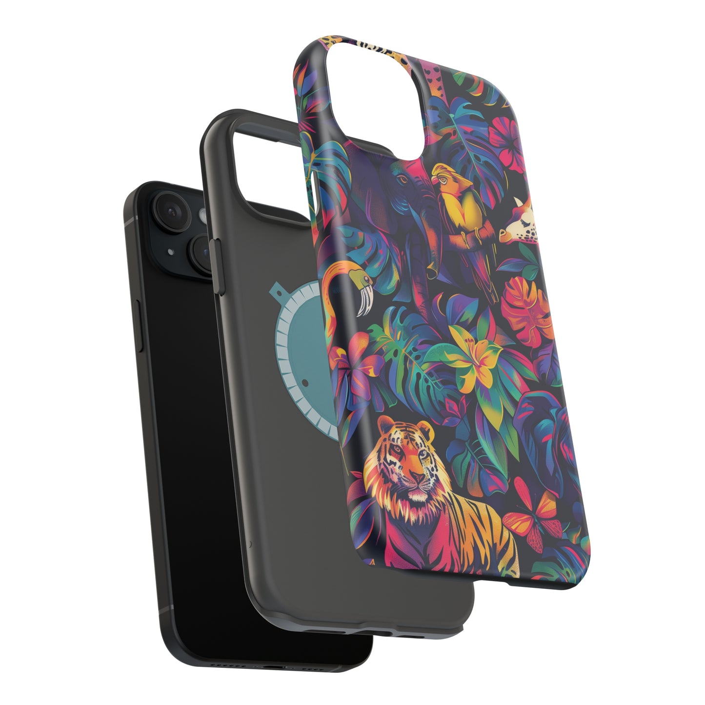 Animal Collage Vibrant Pattern iPhone 13 14 15 Pro Max Plus Case Compatible with MagSafe Tough Cases Protection, Magnetic Phone Case for iPhone  Classic Series