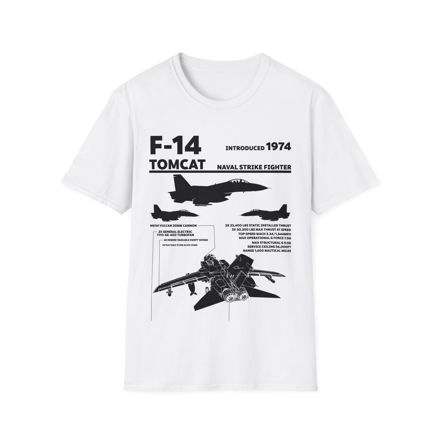 F-14 Tomcat Navy Fighter Jet Diagram Enthusiast T-Shirt For Men Women T-Shirt