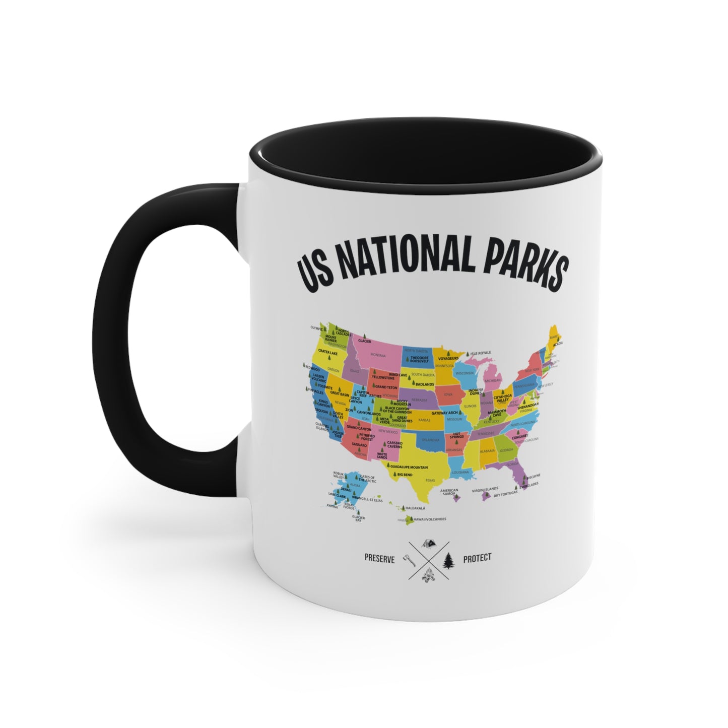 62 National Parks Map Gifts US Park Camping Hiking Coffee Mug Men Women