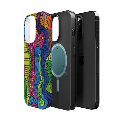 Abstract Rainbow Colored Pattern iPhone 13 14 15 Pro Max Plus Case Compatible with MagSafe Tough Cases Protection, Magnetic Phone Case for iPhone  Classic Series