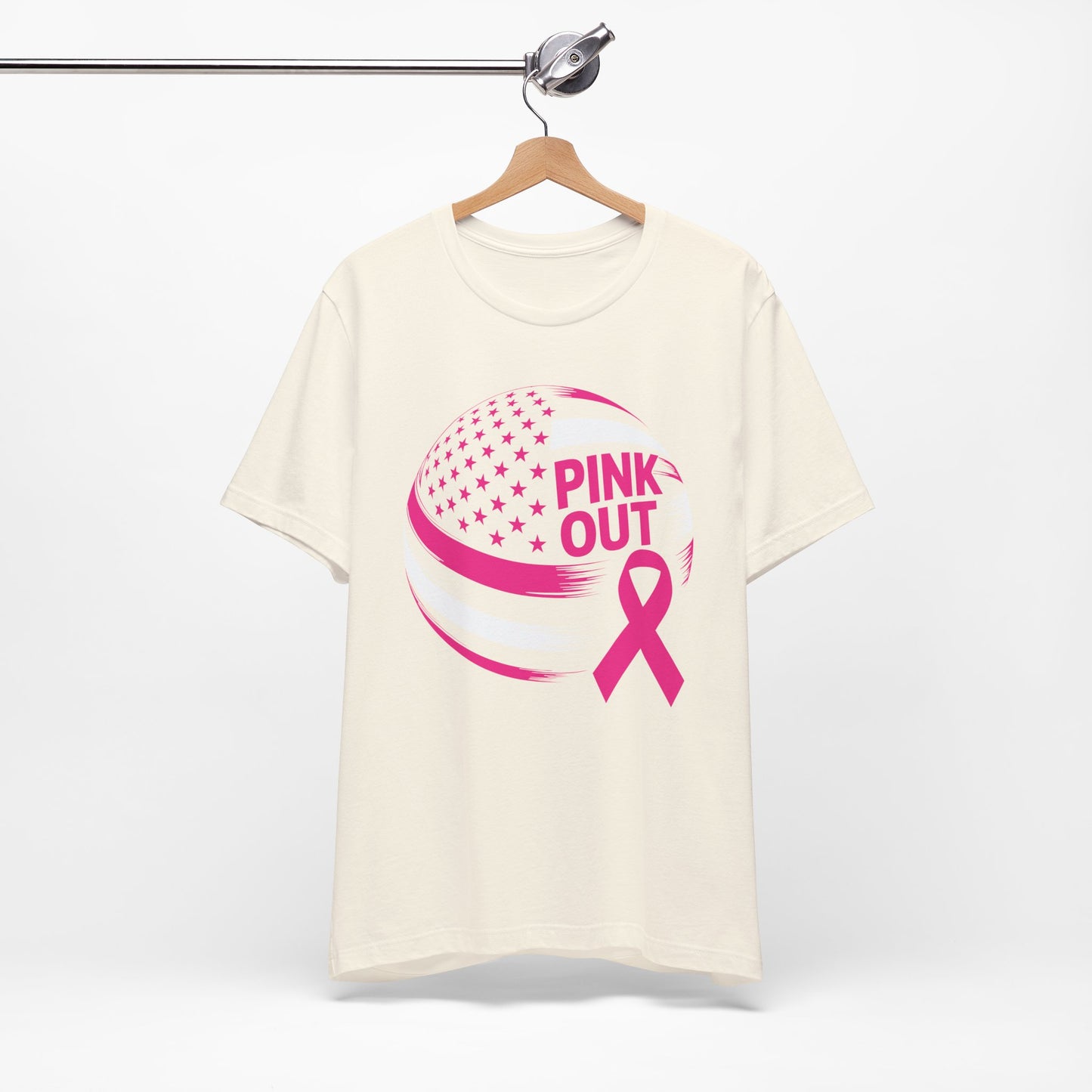 Volley Ball Pink Ribbon Breast Cancer Awearness USA Flag T-Shirt For Men Women