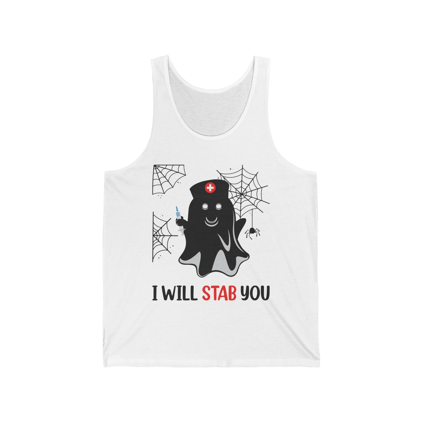 Funny Nurse Ghost I Will Stab You Shot Halloween Boo Women Tank Top