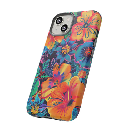 Floral Fiesta Vibrant Pattern iPhone 13 14 15 16 Pro Max Plus Case Wireless Charging Compatible Tough Cases Protection, Magnetic Phone Case for iPhone Classic Series