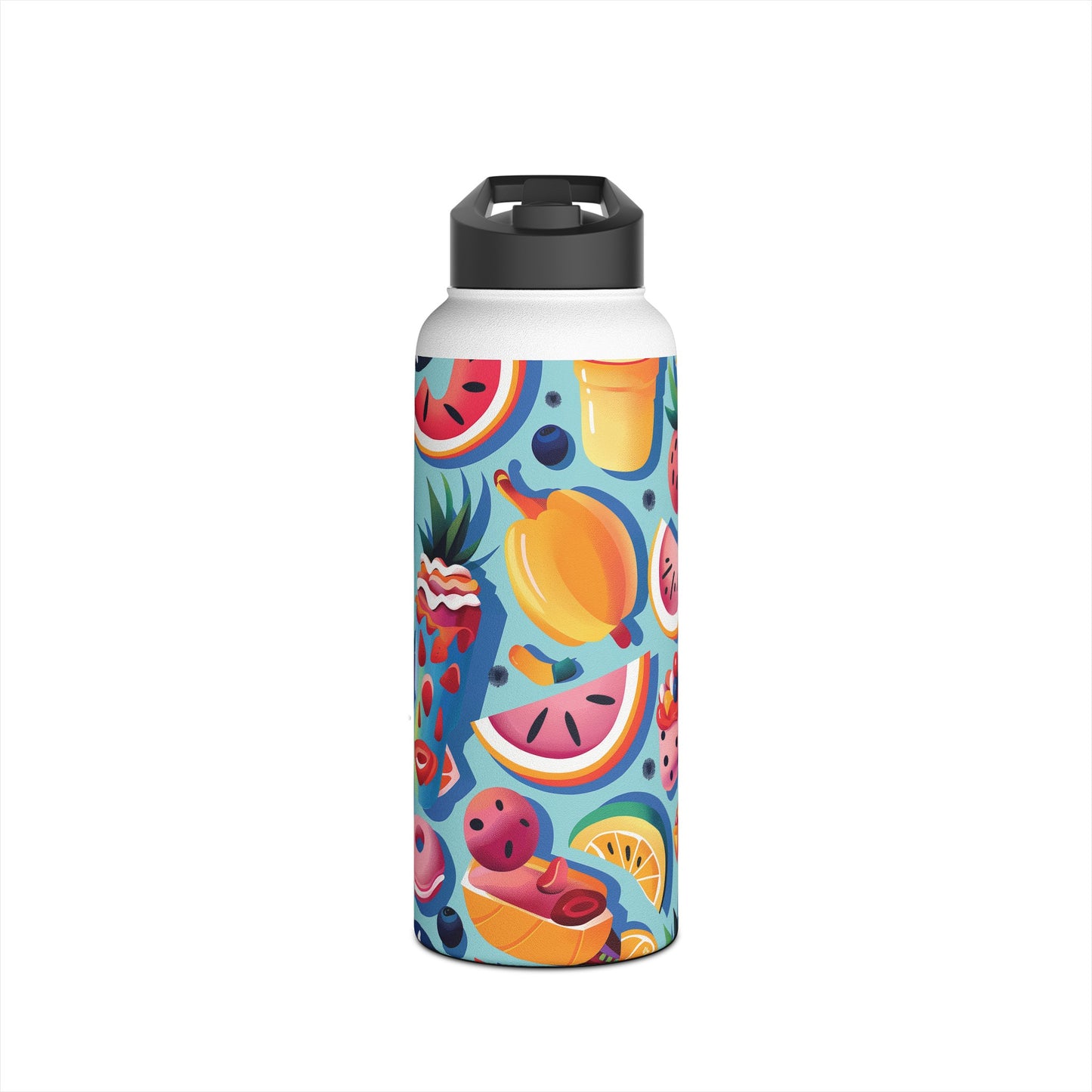 Food Paradise Vibrant Pattern Stainless Steel Water Bottle with Twist-on Lid and Double-Wall Vacuum Insulation