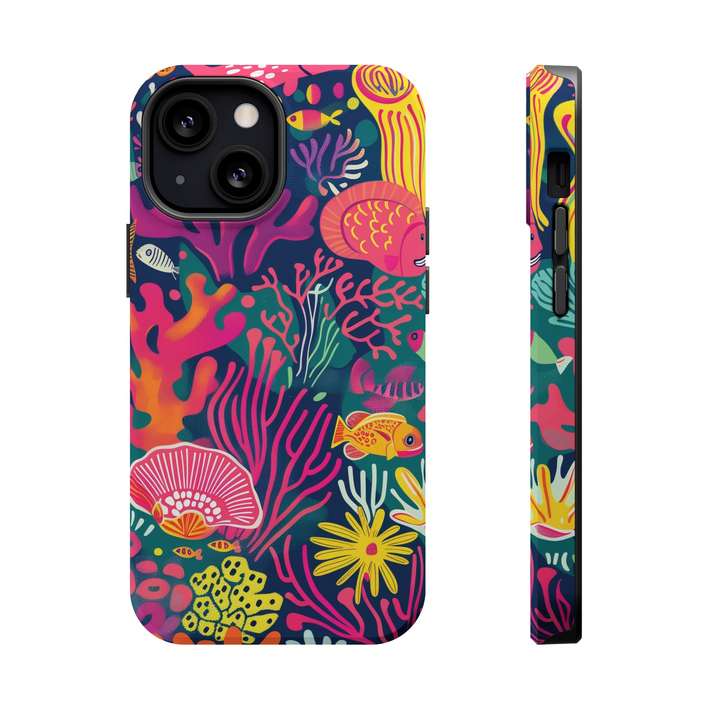 Underwater World Vibrant Pattern iPhone 13 14 15 Pro Max Plus Case Compatible with MagSafe Tough Cases Protection, Magnetic Phone Case for iPhone  Classic Series