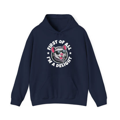 Funny First Of All I'm A Delight Sarcastic Angry Opossum Possum Hoodie For Men Women Hoodie