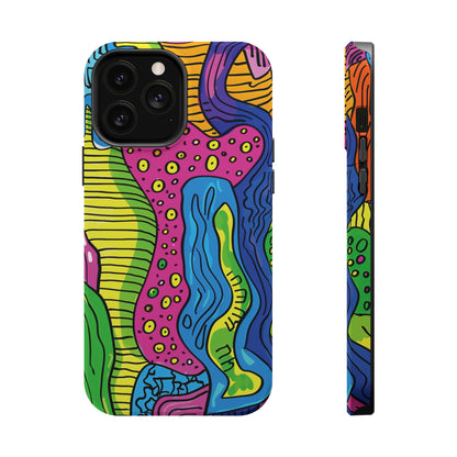 Abstract Rainbow Colored Pattern iPhone 13 14 15 Pro Max Plus Case Compatible with MagSafe Tough Cases Protection, Magnetic Phone Case for iPhone  Classic Series