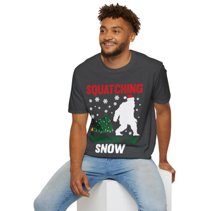 Squatching Through The Snow Funny Bigfoot Christmas Sasquatch T-Shirt