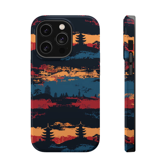 Samurai Sunset Pattern iPhone 13 14 15 Pro Max Plus Case Compatible with MagSafe Tough Cases Protection, Magnetic Phone Case for iPhone  Classic Series