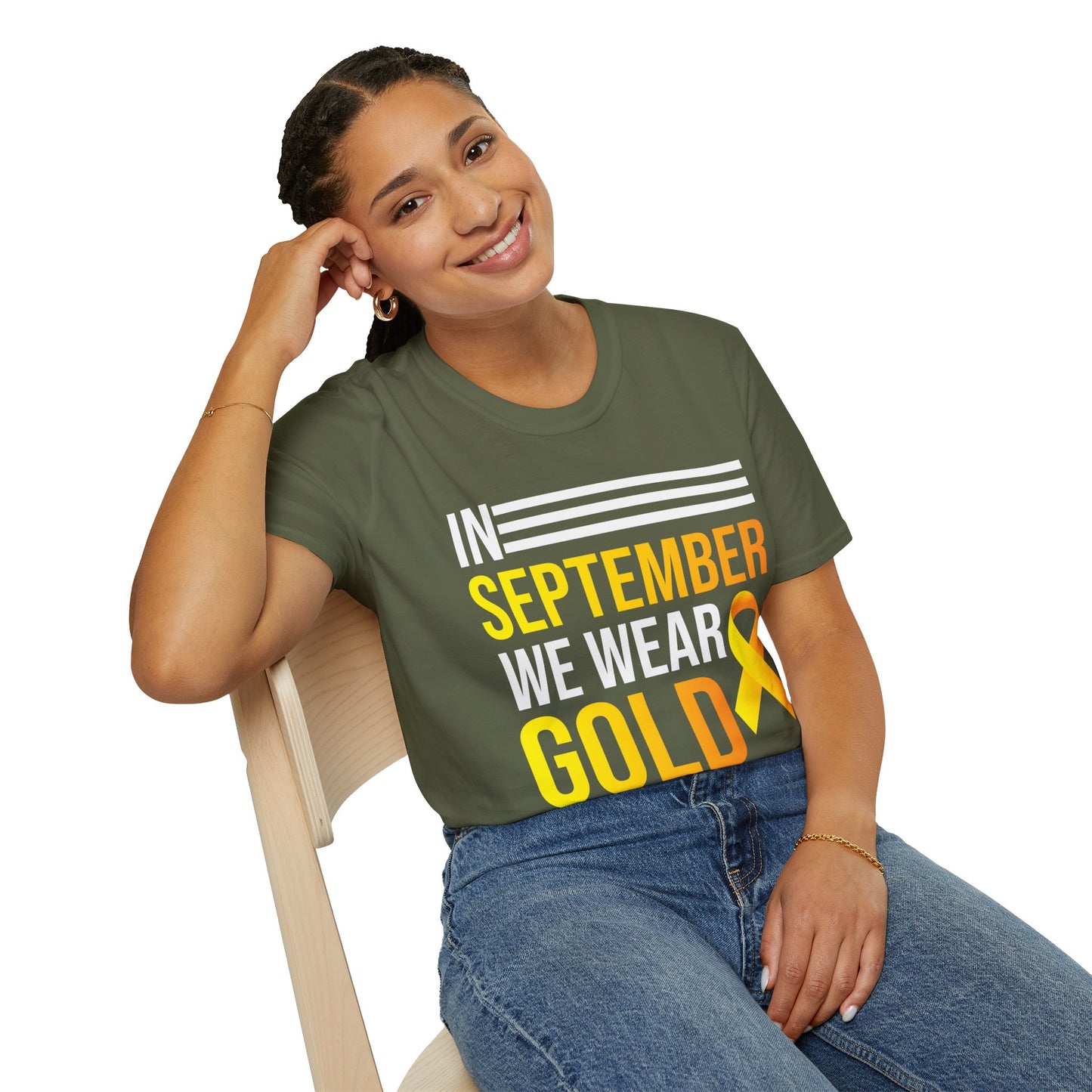 In September We Wear Gold Childhood Cancer Awareness Shirt for Men Women T-Shirt