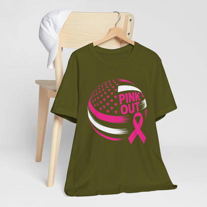 Volley Ball Pink Ribbon Breast Cancer Awearness USA Flag T-Shirt For Men Women