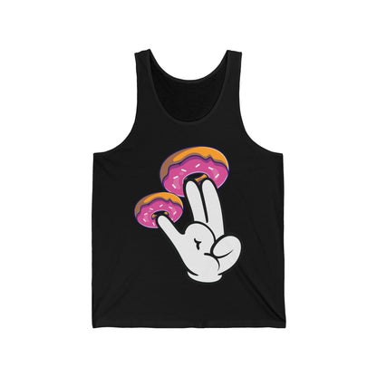 Funny Donuts with The Shocker Hand 2 and 1 Fingers Donut Lovers Humor Tank Tops For Men