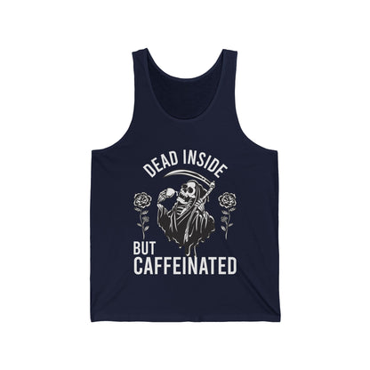 Funny Dead Inside But Caffeinated Skeleton Coffee Lover Drink Morning Tank Tops For Men Women