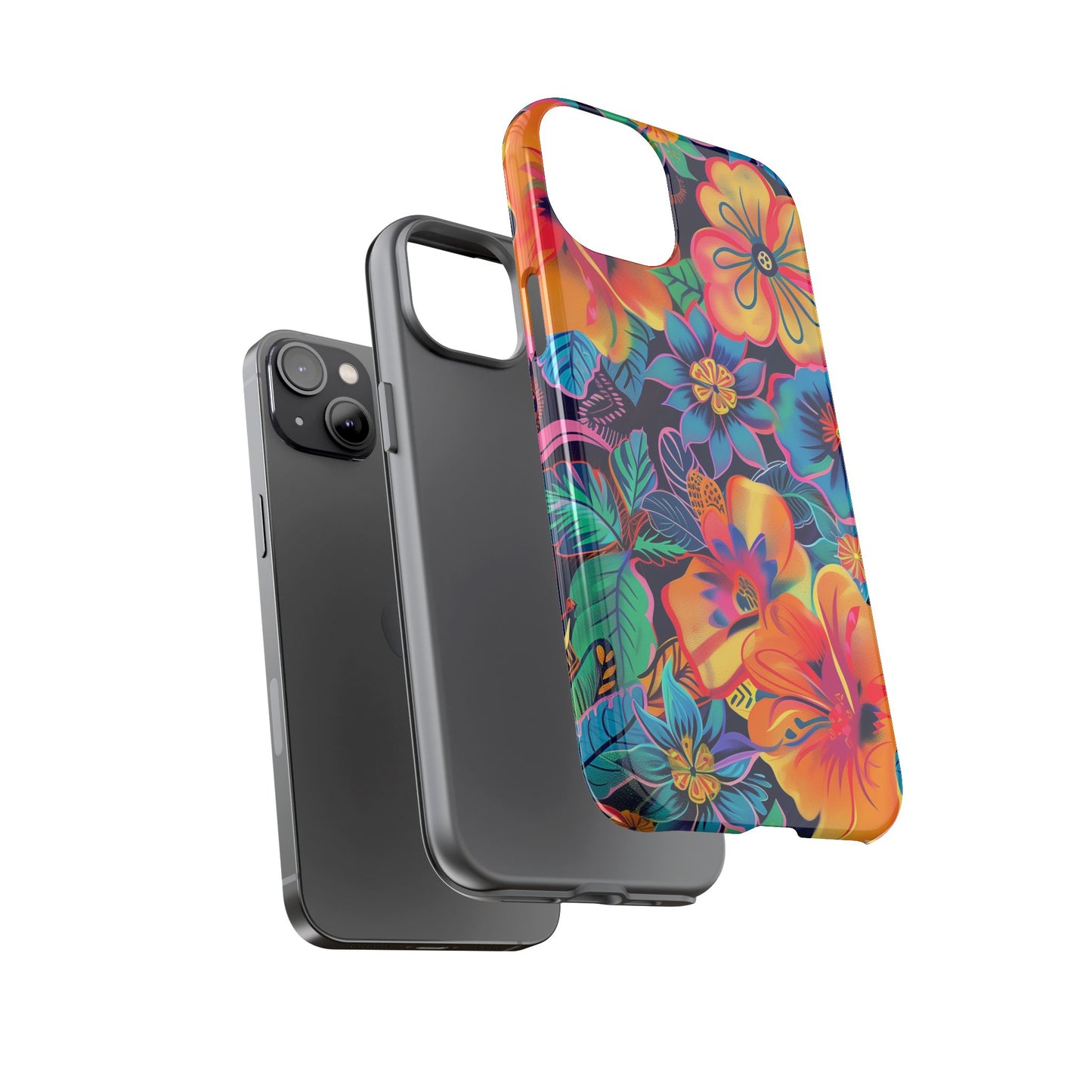 Floral Fiesta Vibrant Pattern iPhone 13 14 15 16 Pro Max Plus Case Wireless Charging Compatible Tough Cases Protection, Magnetic Phone Case for iPhone Classic Series