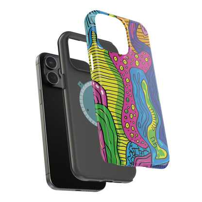 Abstract Rainbow Colored Pattern iPhone 13 14 15 Pro Max Plus Case Compatible with MagSafe Tough Cases Protection, Magnetic Phone Case for iPhone  Classic Series