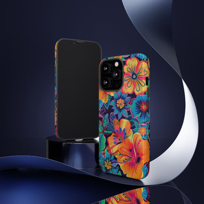 Floral Fiesta Vibrant Pattern iPhone 13 14 15 16 Pro Max Plus Case Wireless Charging Compatible Tough Cases Protection, Magnetic Phone Case for iPhone Classic Series