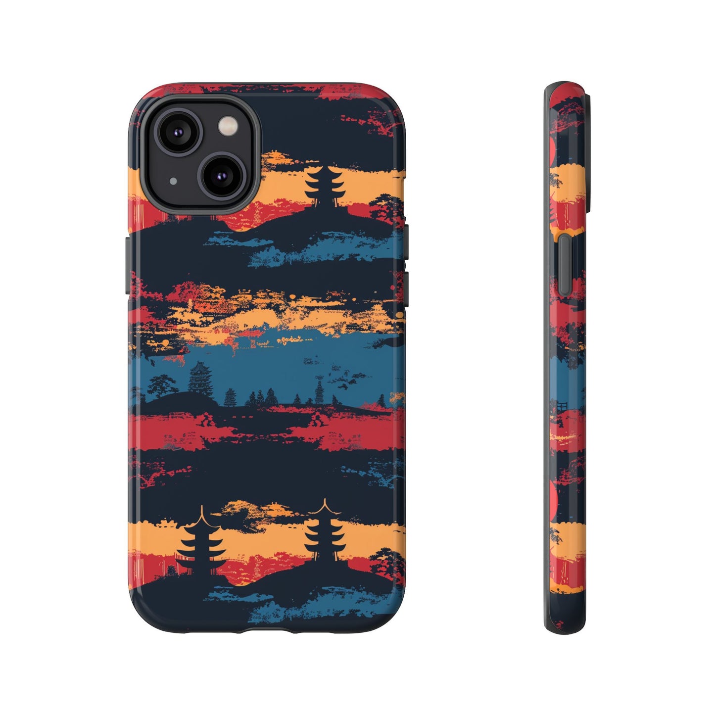 Samurai Sunset Pattern iPhone 13 14 15 16 Pro Max Plus Case Wireless Charging Compatible Tough Cases Protection, Magnetic Phone Case for iPhone Classic Series